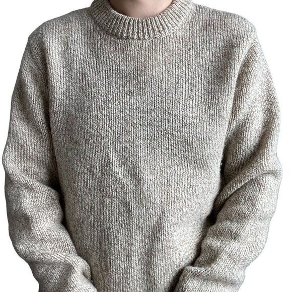 Vintage 1970s Woolrich Womens Tan Marled Wool Crewneck Preppy Sweater Sz L - Picture 6 of 8